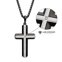 Black IP Steel Lab-Grown Diamond Cross 24"