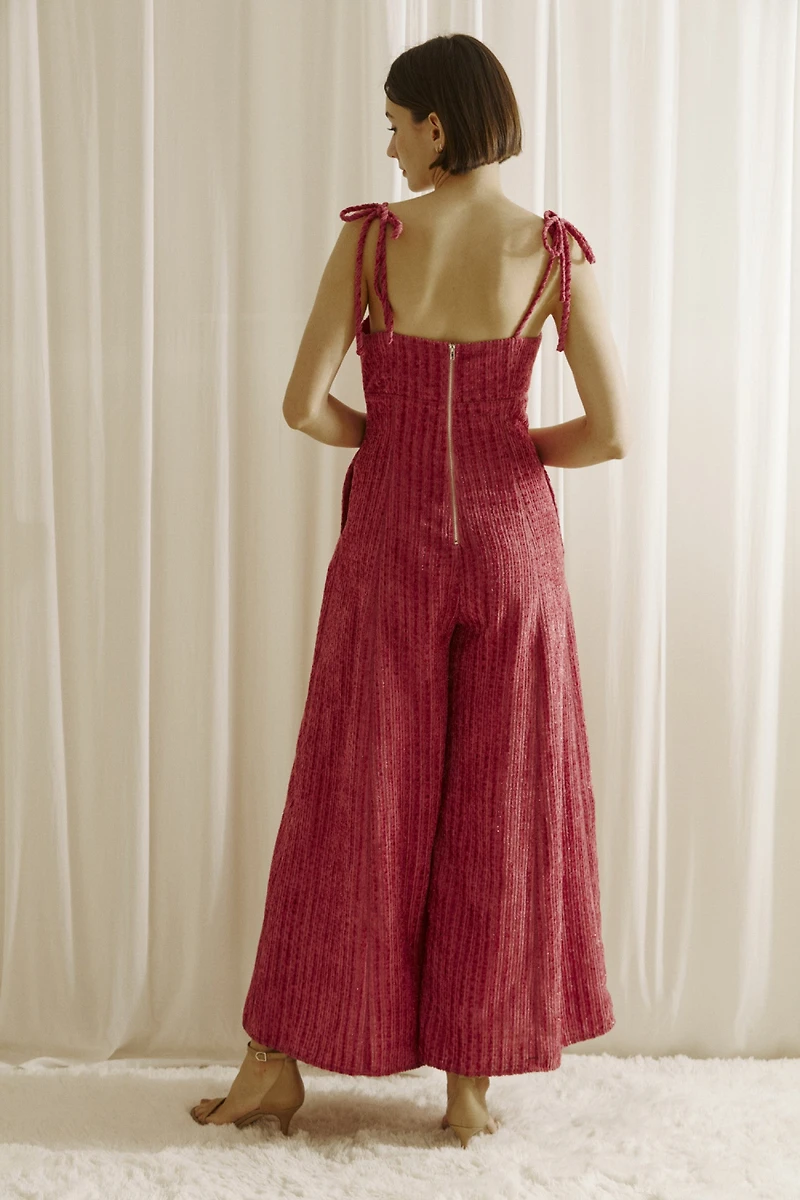 Striped Textured Lurex Glitter Jumpsuit