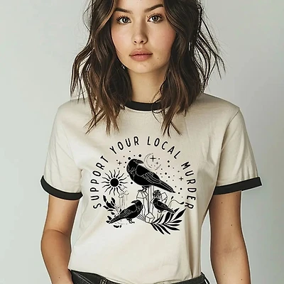 Support Your Local Murder - Cute Crow Bird Pun Ringer Shirt