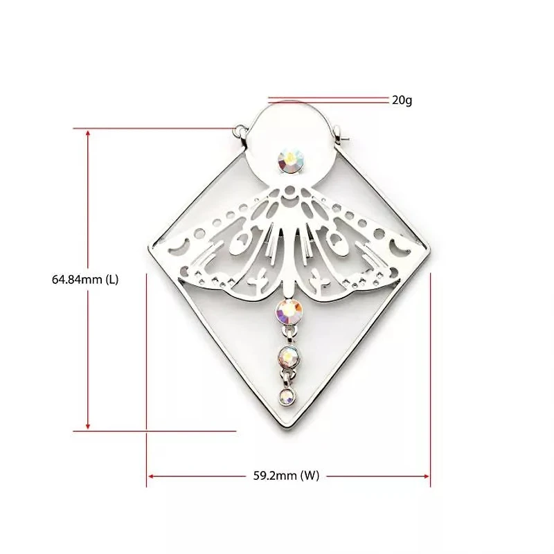 Luna Moth With Dangle Aurora Borealis Gems Diamond Shape Plug Hangers