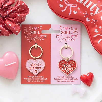 Pair of Soul Sisters Love Heart Keyrings