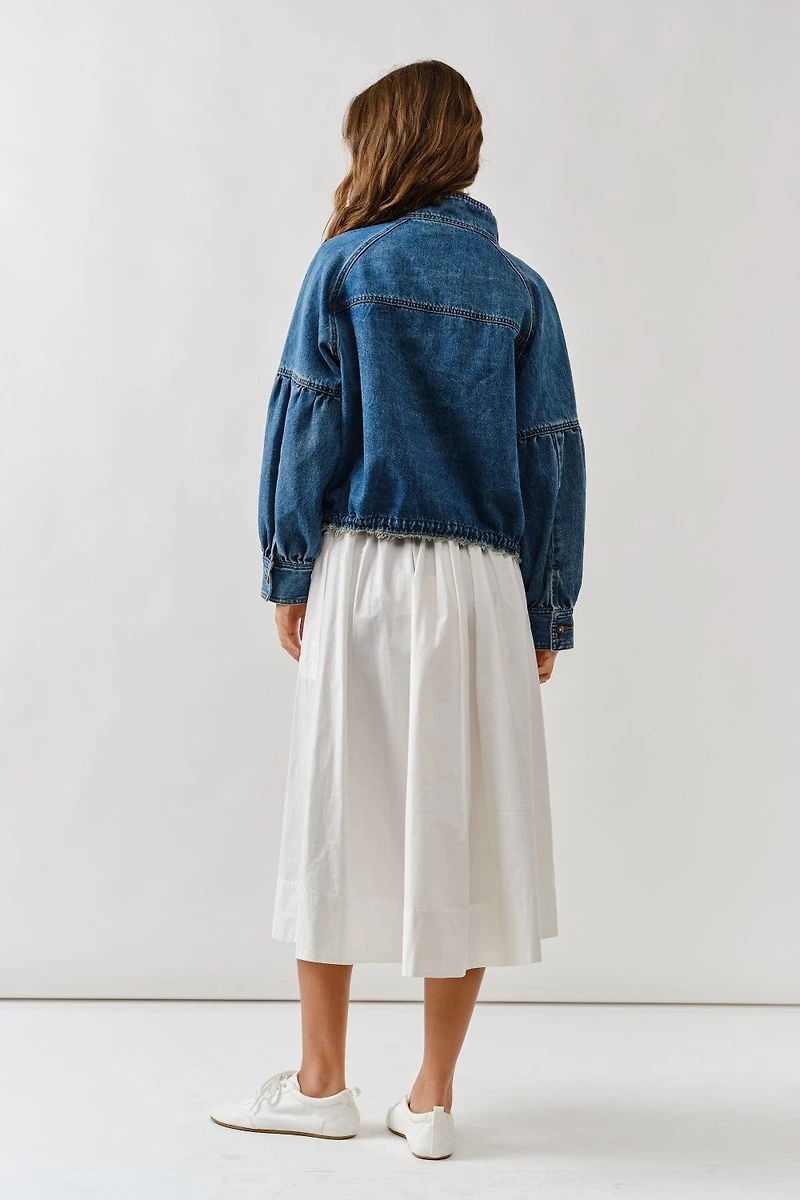 Balloon Sleeve Twill Jacket With Drawstring Waist