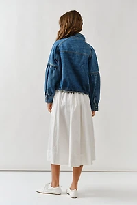 Balloon Sleeve Twill Jacket With Drawstring Waist
