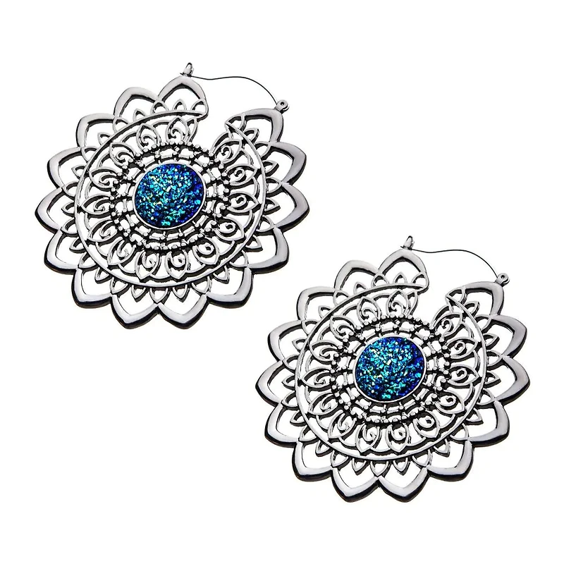 Mandala with Blue Druzy Plug Hangers