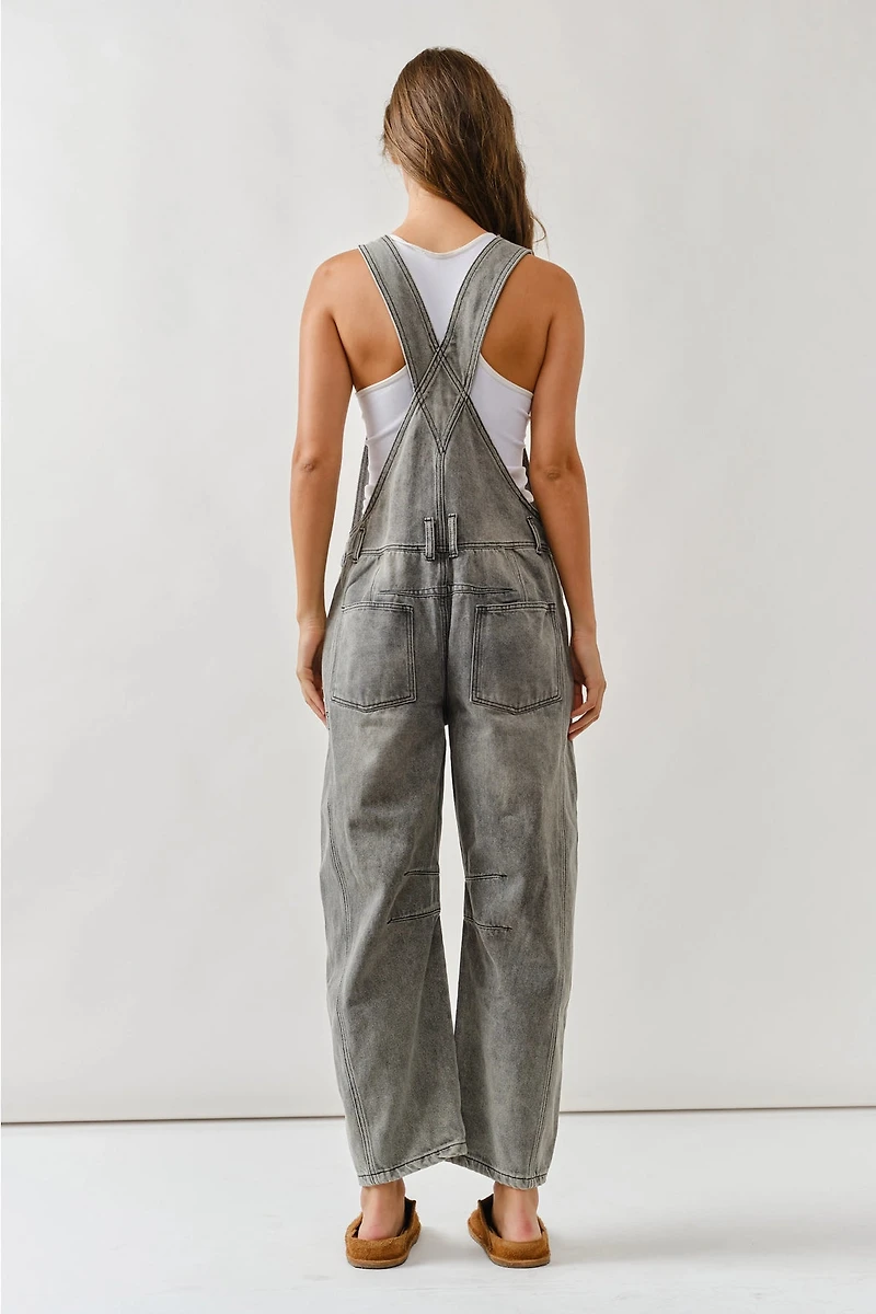 Grey Slouchy Relax Fit Denim Overall
