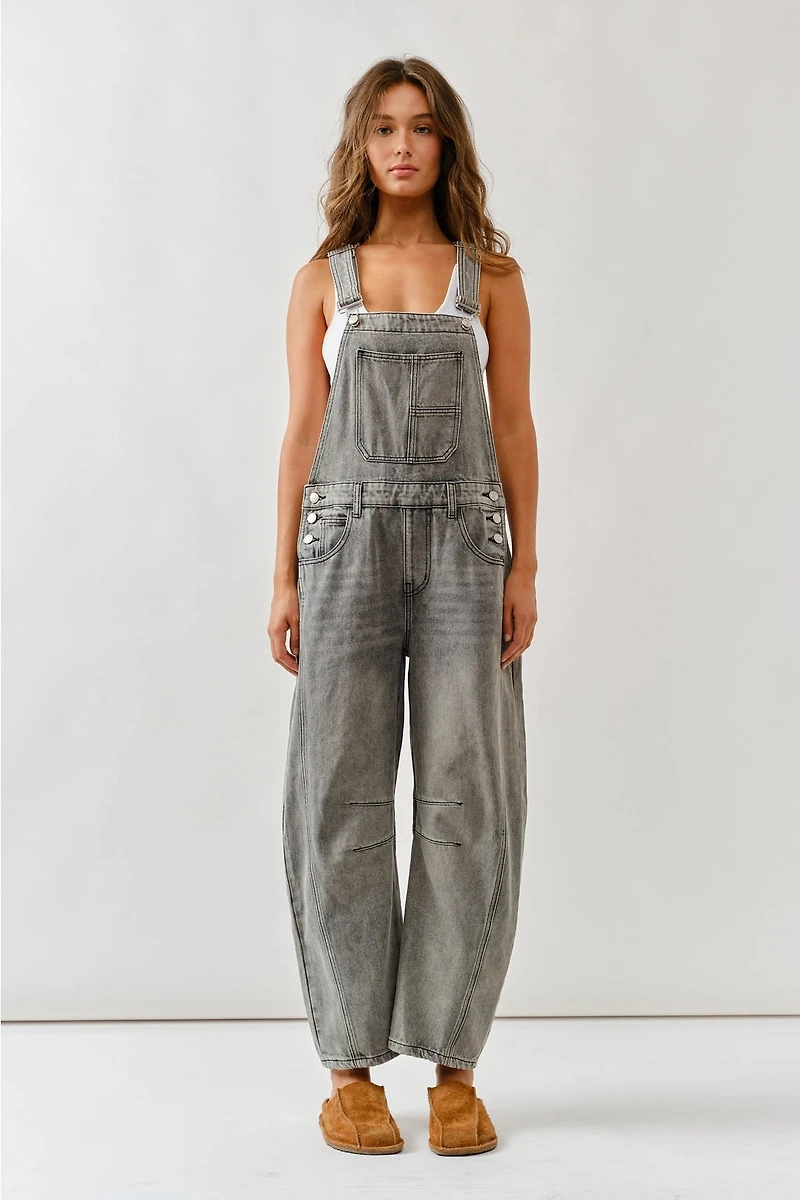 Grey Slouchy Relax Fit Denim Overall