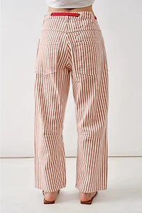 Rust Striped Barrel Denim Pants with Eyelet Waist