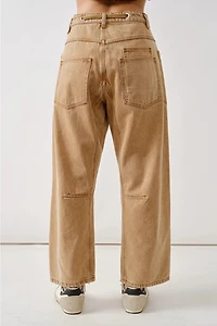Rust Barrel Denim Pants With Eyelet Waist