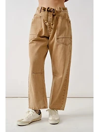 Rust Barrel Denim Pants With Eyelet Waist
