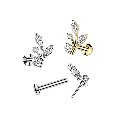 Marquise And Round Branch Threadless Labret