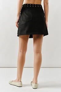 Faux Suede Mini Skirt With Brass Studs