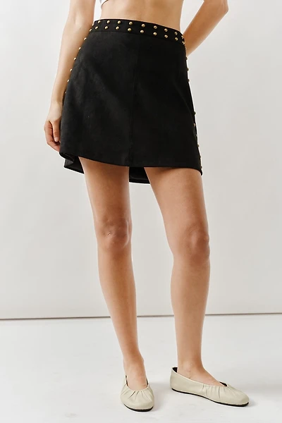 Faux Suede Mini Skirt With Brass Studs