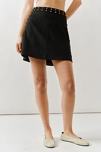 Faux Suede Mini Skirt With Brass Studs