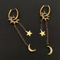 Cz Moon Star Sun 18K Golden Ss Huggie Earrings