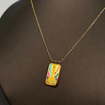 Cz Enamel Tarot Charm 18K Gold Plated S.Steel Necklace