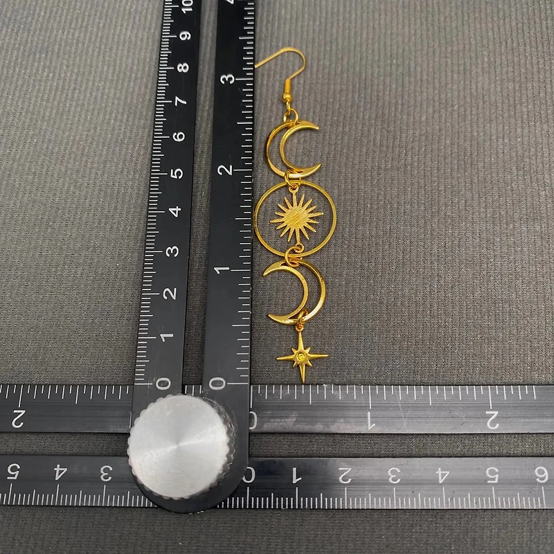 Golden Hollow Moon Star Dangle Earrings