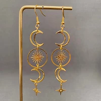 Golden Hollow Moon Star Dangle Earrings