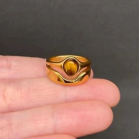 Stone & Shell Inlaid 18K Gold Plated S.Steel Ring