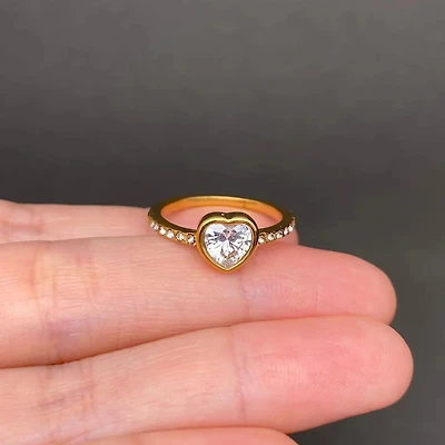 Heart Zircon 18K Gold Plated Stainless Steel Ring