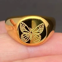 Butterfly Signet 18K Gold Plated Stainless Steel Ring