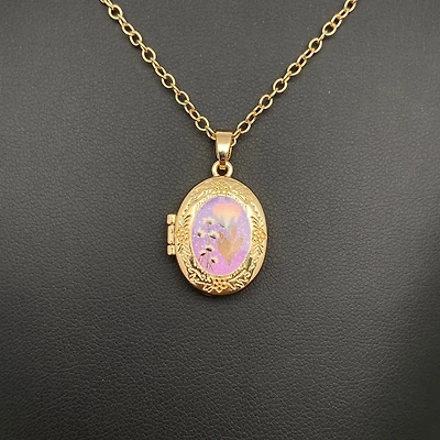 Flower Pattern Locket Charm Necklace
