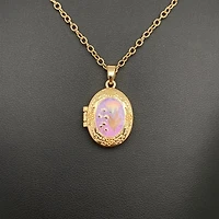 Flower Pattern Locket Charm Necklace