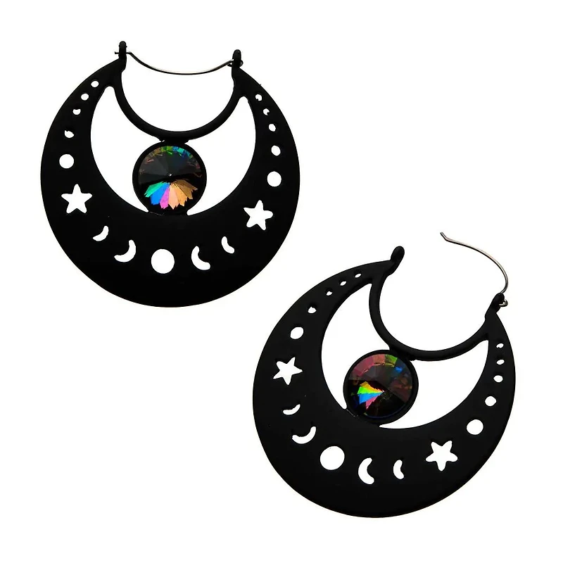 Black PVD Cut Out Moon Phase Plug Hanger with Vitrail Medium Gem