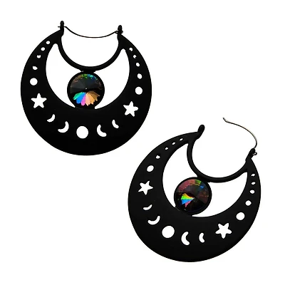Black PVD Cut Out Moon Phase Plug Hanger with Vitrail Medium Gem