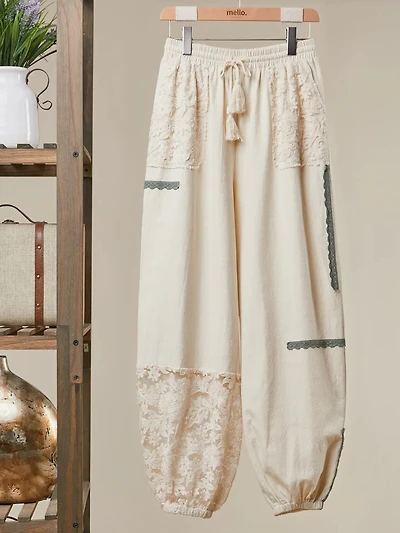 Lace Accents Patchwork Joggers