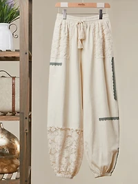 Lace Accents Patchwork Joggers