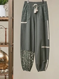 Lace Accents Patchwork Crochet Jogger Pants