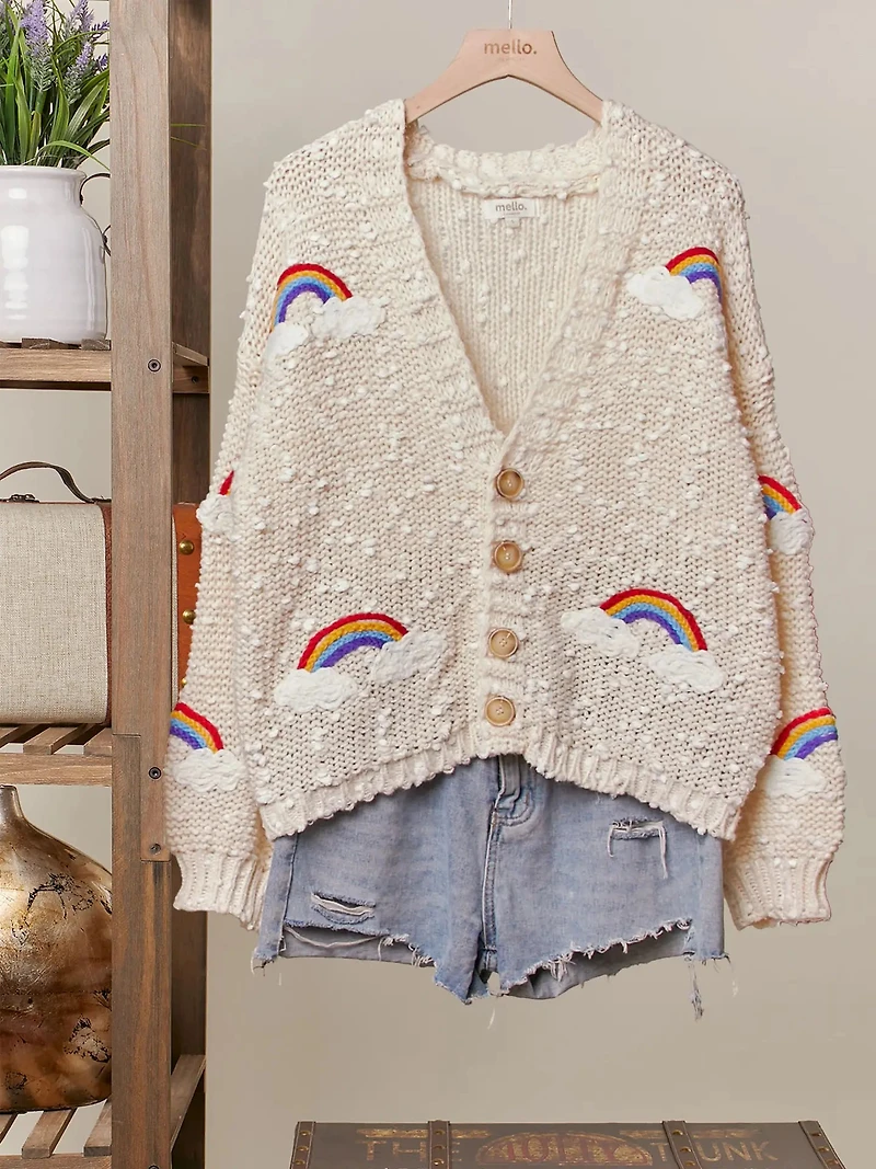 V Neck Cardigan With Rainbow Overstitch