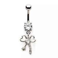 Multi Gem Heart Bow Dangle Navel
