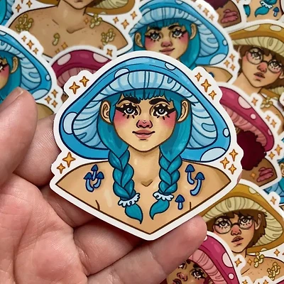 Mushroom Folks Blue Sticker