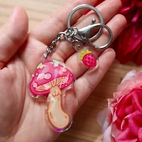 Holo Mushroom And Strawberry Keychain