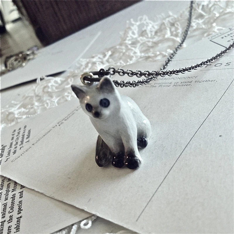 Akela Porcelain Kitten Pendant Necklace