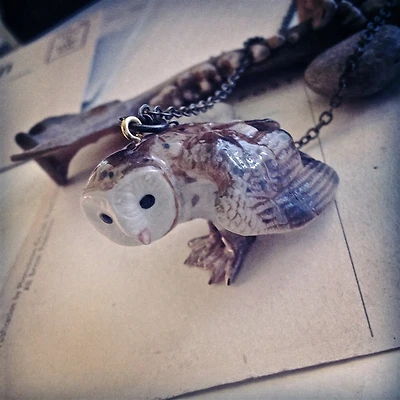 Sorrates Porcelain Barn Owl Pendant