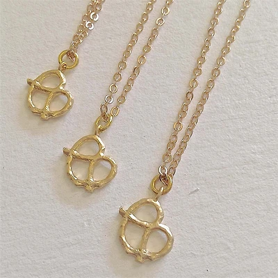 Salty Tiny Pretzel Pendant Necklace.