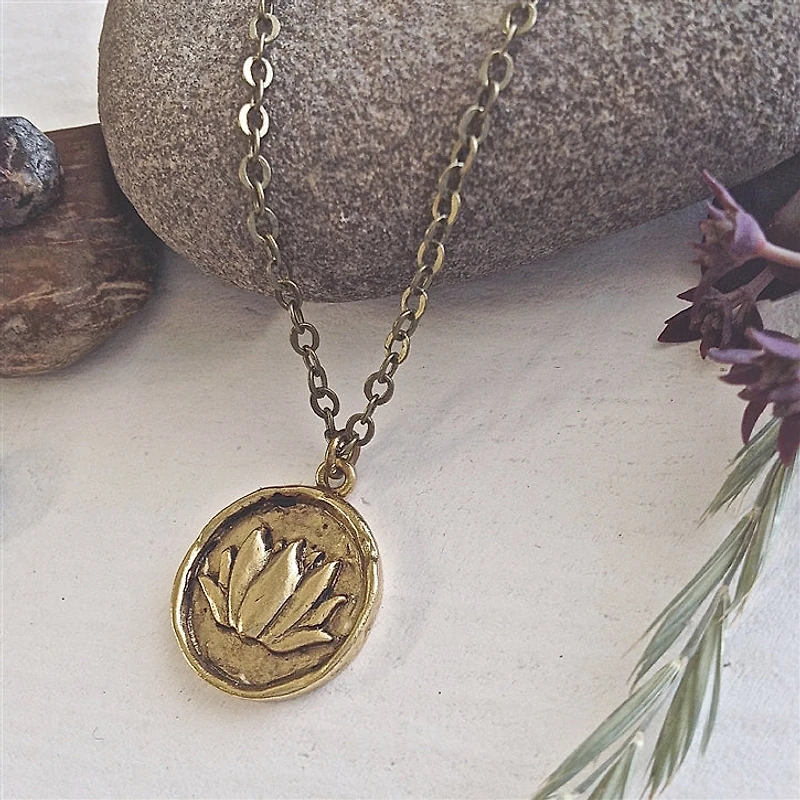 Kamala Lotus Talisman Necklace Antique Brass