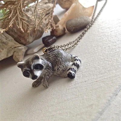 Bandito Porcelain Raccoon Pendant.
