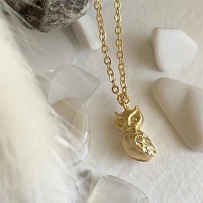 Hibou Tiny Owl Charm Necklace Silver