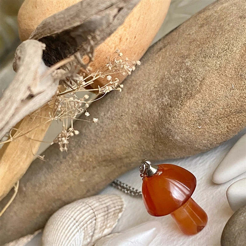 Bolete Stone Mushroom Pendant Necklace In Carnelian