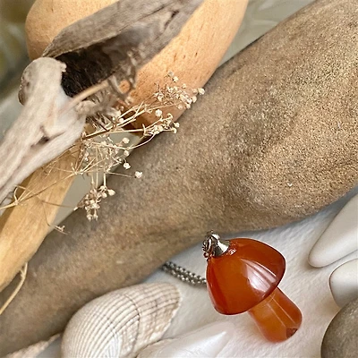 Bolete Stone Mushroom Pendant Necklace In Carnelian