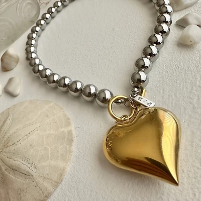 Poe Ball Chain Choker Necklace With Heart