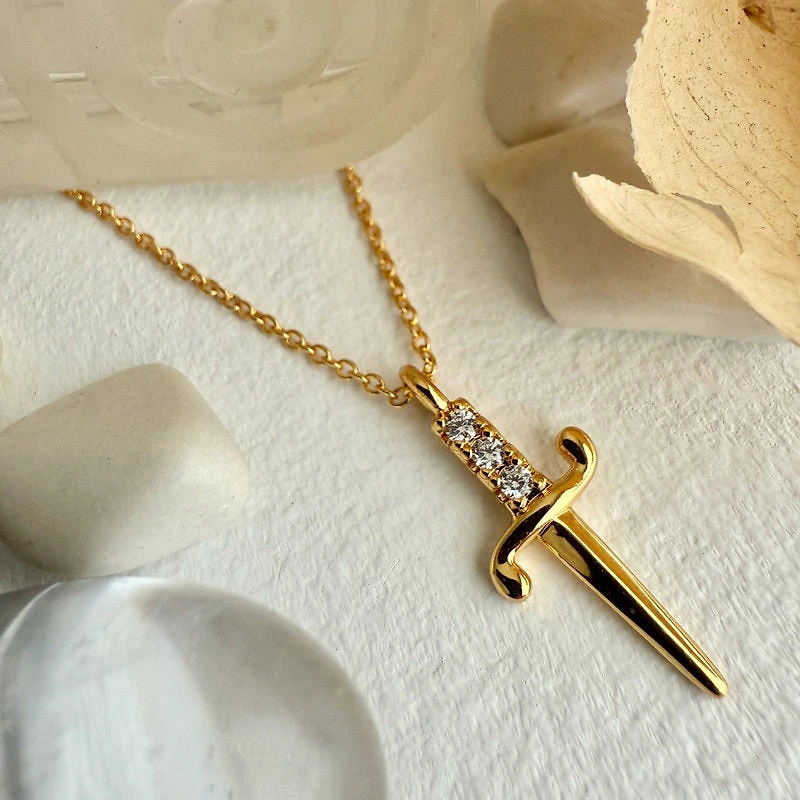 Gold Bruté Dagger Charm Necklace