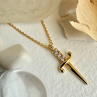 Gold Bruté Dagger Charm Necklace