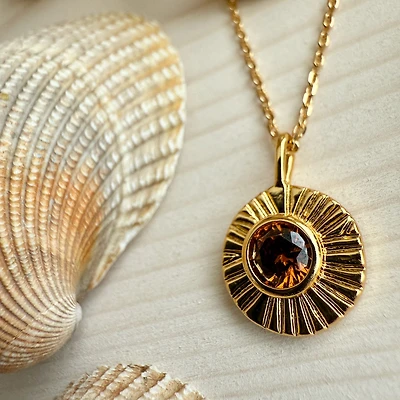 November / Topaz Damara Birthstone Charm Necklace