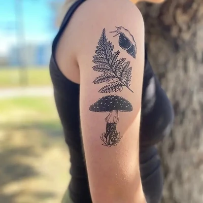 Amanita Mushroom Fern Snail Temporary Tattoo