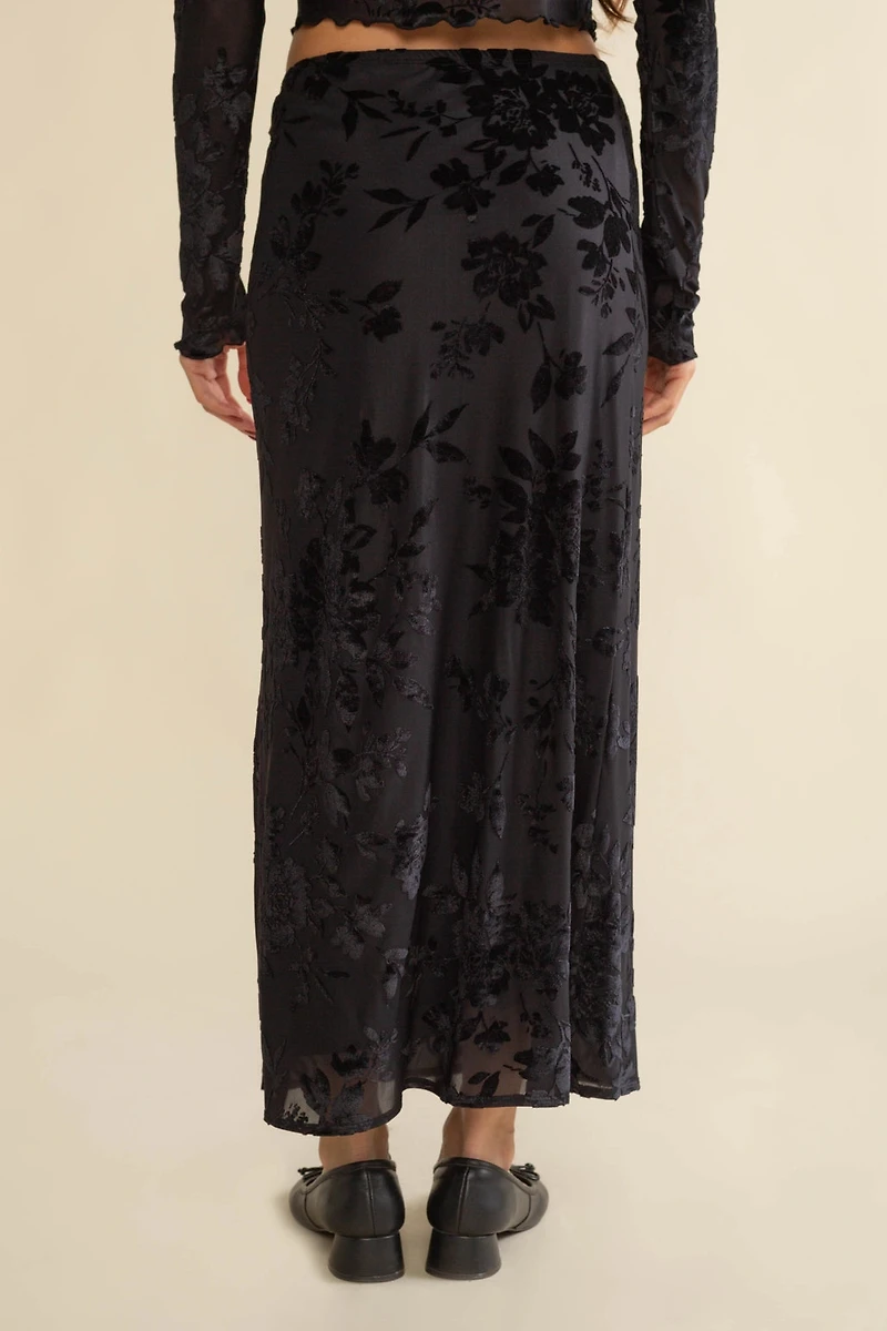 Marci Mesh Floral Velvet Burnout Maxi Skirt - Plus