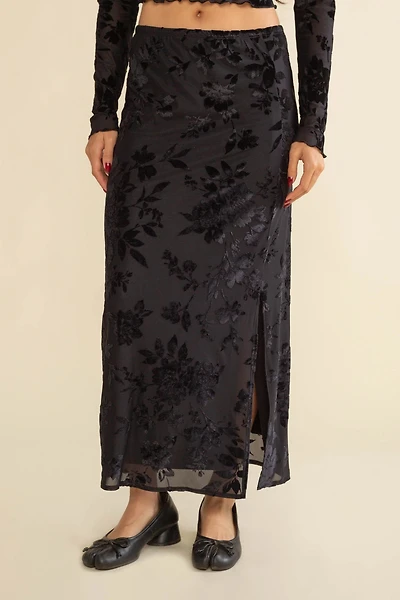 Marci Mesh Floral Velvet Burnout Maxi Skirt - Plus